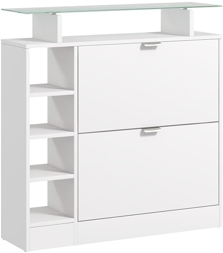 HOMCOM Zapatero Moderno de Entrada con Cajones Abatibles y Estantes Ajustables para 12 Pares de Zapatos, Estrecho para Pasillo y Recibidor 89x25x92 cm Blanco