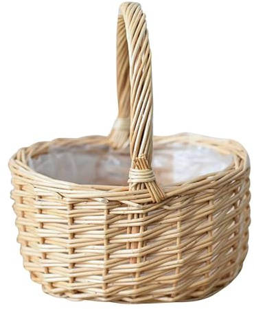 Wicker Flower Basket, Small Handmade Rattan Flower Basket With Handle, Wicker Wedding Flower Girls Basket Easter Egg Hunting Basket ForGifts, Decor, Party, Picnic