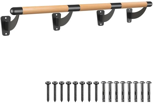 SELEWARE Ballet Barre for Drywall Stud & Concrete Wall Mount Wood Ballet Bar Dance Bar Traditional Ballet Barre System for Home Barre Movements Body Stretch 1.5 inch Dia 12 ft Long