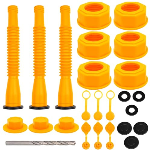 LPEPLL 3 Stück Kanister Ausgießer mit 8mm Bohrer, Flexibler Tankstutzen, Passend für 1-10 Gallonen Benzinkanister und Dieselkanister, Hochwertiger Ersatz