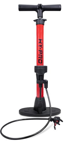 Hy-Pro Pump för cykel och bollar - med tryckmätare, presta & Schrader-ventiler, lämplig för alla bollsporter fotboll basket rugbyboll, cykelpump, golvpump, mountainbikepump