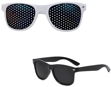 2 Stück Rasterbrille Augentraining,Pinhole Glasses mit faltbaren Bügeln,Original Lochbrille für Entspannung,Sehvermögen,Verbesserung,Ideal für Gitterbrille für Augenentspannung im Alltag(Schwarz+Beiß)