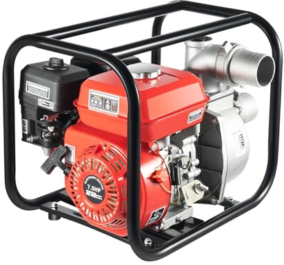 ROMYIX Bomba de agua de 7,5 CV con 1236.01 ft³/h 30 m de altura de extracción, conexión de 3 pulgadas, bomba de agua sucia con motor de 4 tiempos y 8 m de altura de aspiración, bomba de gasolina