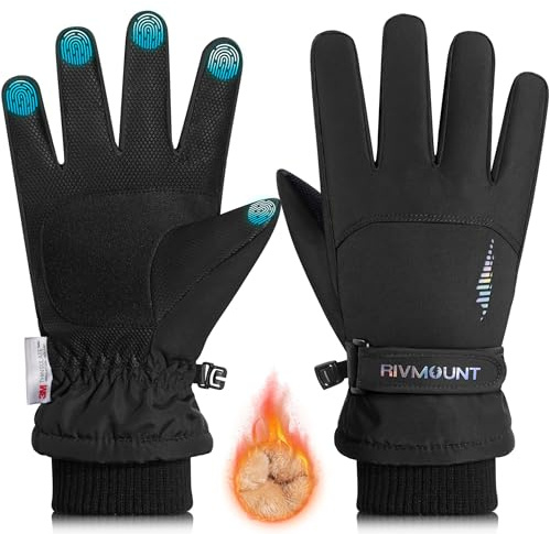 rivmount Kids Winter Gloves Warm Thermal Cold Weather Snow Waterproof Windproof Touchscreen Ski for Boys Girls(Black XL)