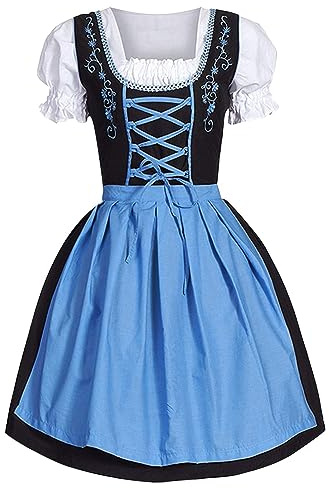 Women Dirndl Dress Oktoberfest Costume German Dirndl Dress 3 Pieces Plaid dirndldress with Apron Fancy Midi Skirt Oktoberfest Outfit Bavarian Costumes for Bavarian Beer Carnival Party
