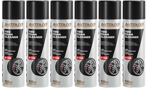 AUTOLIVE Abrillantador de Neumáticos Spray Pack de 6 x 650 ml – Restaurador e Hidratador de Gomas de Coche – Limpieza, Protección y Brillo Duradero para Llantas y Caucho Exterior