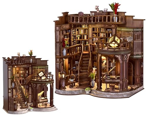 Générique 2026 Dreamy Book Hall DIY-Kit – Modèle de bibliothèque rétro luxueux, puzzle 3D de 888 pièces de difficulté élevée pour adultes (Coffee, 30 cm)