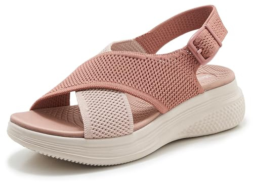Meik Mangni Sandaler för kvinnor ortopediska sommar platta sportskor strandskor comodos vandringssandaler, Rosa, 40 EU