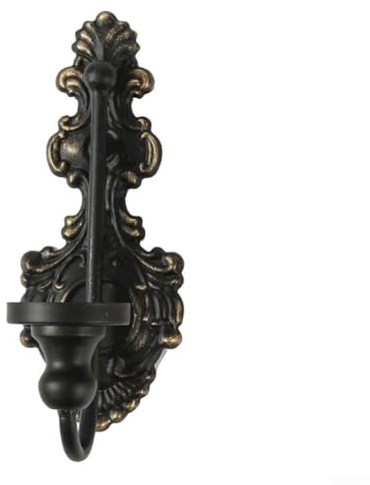 Accarugty Candelabro de pared de hierro fundido blanco antiguo, soporte de estilo vintage para velas cónicas estándar, acento decorativo para sala de estar, comedor (negro)