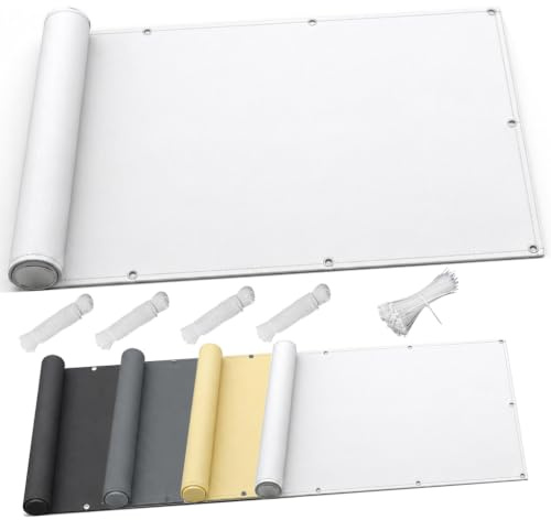 AJALGZ Pantalla de Privacidad para Balcón 80x250cm – Lona Ocultación de PES Impermeable y Cortavientos | Cubre Barandilla Protector con Protección UV para Exterior, Incluye Bridas, Blanco