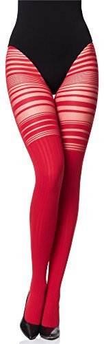 Merry Style Collant Overknee per Donne con Motivo a Righe, Modello MS 252 (Rosso, S)