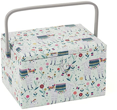 Hobby Gift Large Sewing Box Organiser with Handle - Cotton Basket Sewing Storage Box, Craft Storage Boxes with Compartments for Tools & Accessories - 23.5 x 31 x 20cm, Llama