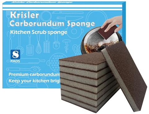 Krisler Carborundum Sponge Nano Emery Sponges Caspian Stone Pot Clean Brush Rust Eraser Grit Scouring Pads Pot Cleaning Pads with Carborundum Washing Kitchen Cleaner Tool 8pc