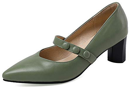 CuteFlats Dress pumps med blockklack dam Mary Jane halvskor, - Grön - 40 EU