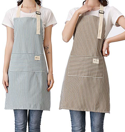 Lofekea Delantal, paquete de 2 delantales de cocina, delantal de chef ajustable con 2 bolsillos para hombres y mujeres, multicolor