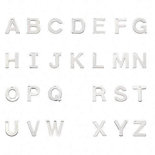 PandaHall 52pcs Letter AZ Pendent Edelstahl Letter Charms Metall Alphabet Charms Für Armband Halskette Basteln Name Charms Valentinstag xSchmuckherstellung, Edelstahl Farbe