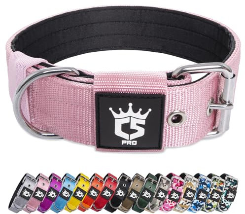 TSPRO Taktisches Hundehalsband, Robustes Halsband für Hunde mit Metallschnallenverschluss, 3,8 cm Breit, Verstellbar und Dick für Mittel bis Großgroße Hunde (Rosa M)