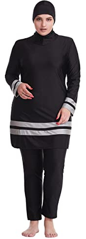 Odizli Maillot de bain musulman pour femme grande taille - Burkini islamique - Hauts de natation à manches longues avec soutien-gorge intégré + Short de bain + Hijab - Maillot de bain 3 pièces, Noir