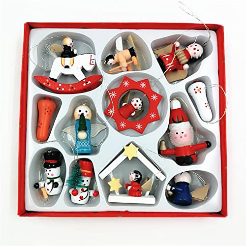LICHENGTAI 12 Stück Weihnachtsbaum Anhänger Holz Basteln Weihnachtsbaum Mini Anhänger Weihnachten Deko Miniatur Puppe DIY Weihnachtsbaum Schmuck Weihnachtsmann Figuren Weihnachten Hängede Deko