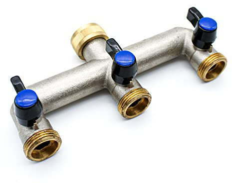 DOJA Barcelona | Robinet Triple Sortie 3/4 | Entrée Femelle 3/4 | Vanne 3 Voies | Laiton | Raccord Plomberie | pour Tuyau Arrosage, Robinet Cuve 1000L, Distributeur Eau, Raccord Tuyau d'Arrosage