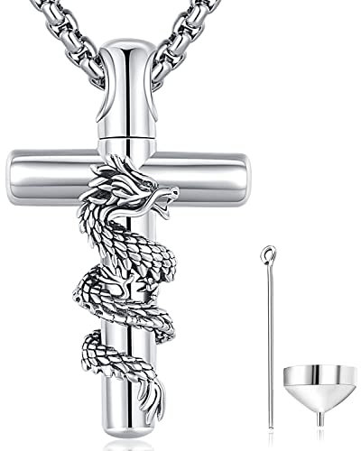 Friggem Croix Urne Collier pour Cendres, Bijoux de Crémation en Argent Sterling 925 Pendentif Croix Souvenir Cendres de Bijoux pour Homme Femme