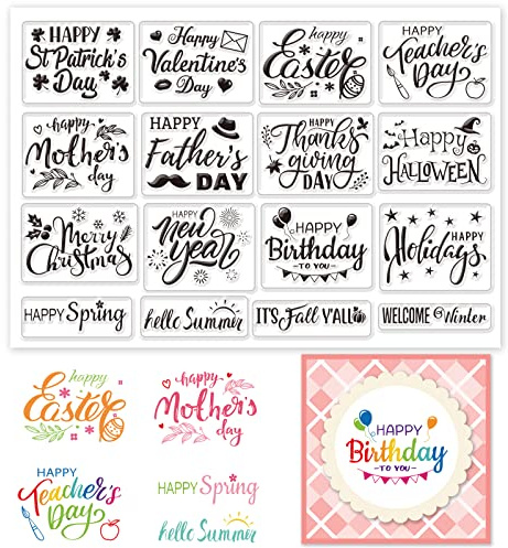 INFUNLY Word Clear Stamp for Card Making Happy Birthday Rubber Stamps Happy Easter Transparent Silicone Stamps Holiday Blessing Words Clear Stamp for DIY Scrap-Booking Photo Album Paper Decorative