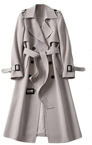 shownicer Femme Manteau Jacket Bouton Revers Long Veste Trenchcoat Manches Longues Cardigan Blazer Manteau OL Couleur Unie Parka Trench-Coat Automne Et Hiver