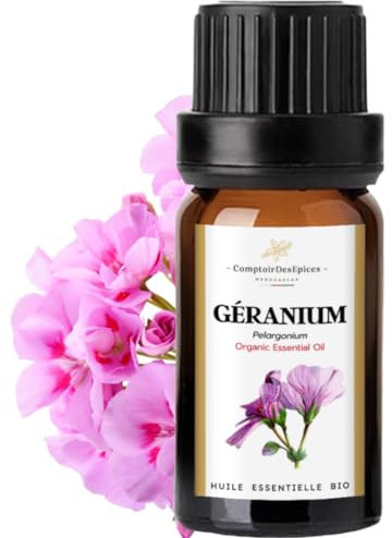 Bourbon Geranium Bourbon Essential Oil (10 ml) Organic Bourbon Geranium from Madagascar - 100% Pure, Natural, Chemotyped - Certified AB Bio-ECOCERT-FR-01 (French Company)