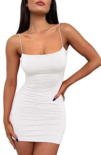 LILLUSORY Women's Mini Sexy Bodycon Dress 2026 Spring Fashion Summer Going Out Short Backless Party Club Dresses Beach Vacation Outfits Y2k Clothes White XS