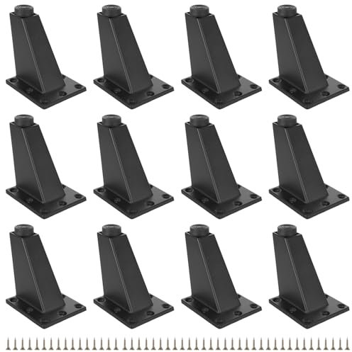 FWEEK 12 pièces Pieds de Meuble Pied de Meuble Noir Pieds de canapé, 8cm Pieds de canapé Armoires, Noir Alliage d'aluminium réglable Triangle Pieds de Meuble