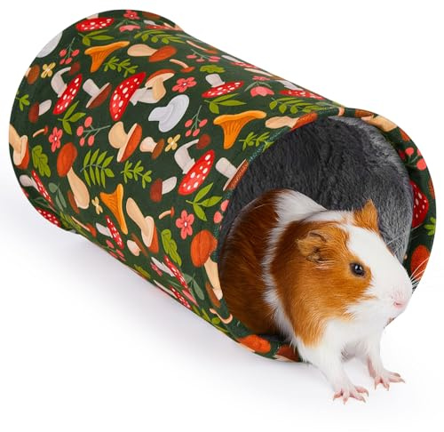 Glittme Guinea Pig Tunnel Washable Guinea Pigs Hideout Portable Rabbit Tunnels Soft Ferret Tunnel for Playing Resting Guinea Pig Accessories for Hedgehogs, Hamster, Mushrooms