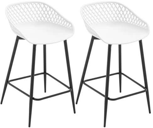 WOLTU Barhocker 2er Set, Barstuhl mit hohler Rückenlehne Metallbeinen, Küchenstuhl mit Breiten Sitzfläche, Bistrostuhl mit Fußstütze, Hocker aus PP-Kunststoff, Weiß