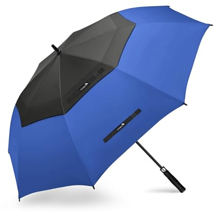 ZOMAKE Parapluie de Golf 62 inch,Parapluies Golf Grande Taille 2-3 Personnes Anti Tempete Extra Large Automatique Umbrella Double Canopée de Homme Femme(Noir-Bleu Marine)