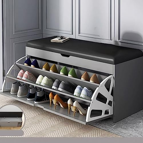 Shoe Tipper Slim Shoe Cabinet Seat with Seat Cushion Shoe Bench with 1 Flap with 1 Flap Seat Chest of Drawers Shoe Cabinet Space Saving Practical (Colour: Light Grey, Si