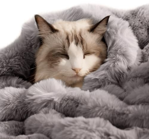 SOMAHE Cat Blanket, Reversible Sherpa & Bubble Fleece Pet Throw, Ultra-Soft Plush for Indoor Cats, Machine Washable, Anti-Static, Warm & Cozy, 22×18 Inch Gray