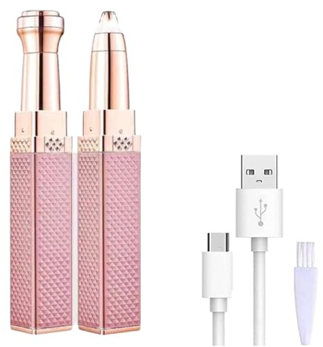 Epilateur Sourcil Femme Rasoirs,Epilateur Visage Eyebrow Trimmer,Femme Rechargeable Rasoir Électrique 2 en 1 pour le Visage et les Sourcils, Tondeuse à Sourcils (Couleur or rose)