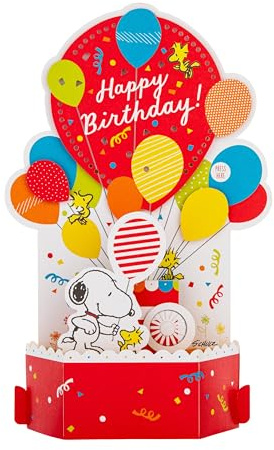 Hallmark Carte d'anniversaire musicale 3D et pop up, Snoopy & Woodstock, Peanuts Comics, rouge
