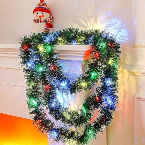 Julgirlang med belysning, 5 m, girlang, julbelysning, julgran, glitter, girlang med LED-ljusslinga, julgirlang med lampor för inomhus- och utomhusbruk