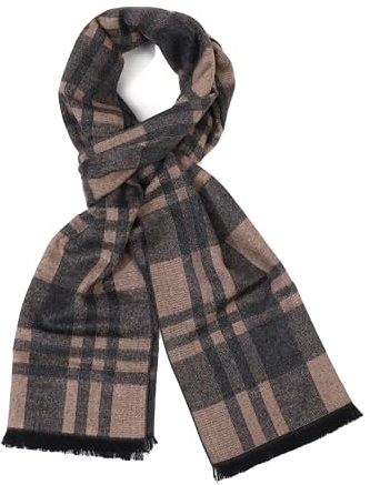 soul young Long Cotton Scarf for Men - Warm Fringe Plaid Scarves With Luxurious Gift Box