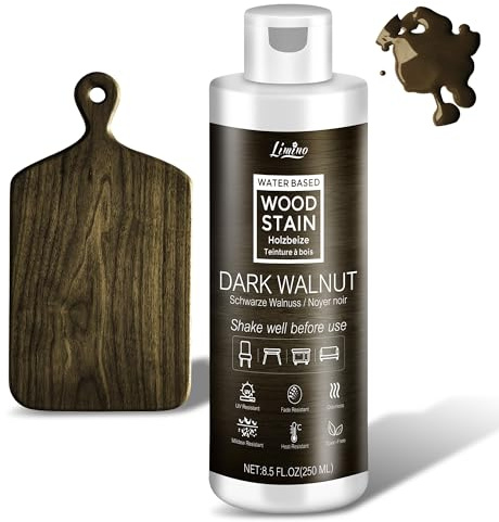 Water Based Wood Stain - Dark Walnut | Wood Varnish for Indoor ＆ Outdoor Furniture, Wardrobe, Cabinets, Doors, Low Odor ＆ Non-Toxic, Fast Drying, Multiple Classical Finishes - 8.5fl.oz / 250ml