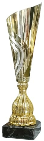 tecnocoppe Coppa Trofeo Decorativa, 34,50 cm, Base in Marmo Nero, Disponibile in Oro, Argento e Bronzo