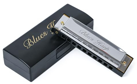 REGIUX Blues Harp Diatonic Harmonica, 10-Hole Key of C, Beginner Harmonica for Students & Adults, with Protective Case