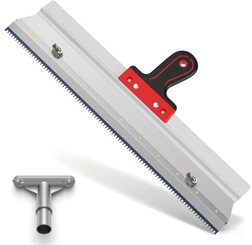 2-in-1 Self-Levelling Cement Tool, 18 inch Stainless Steel Scraper, Epoxy Flooring Paint Tool with Non-slip Handle & Rod Connector, Self Leveling Flooring Rake Construction Tools