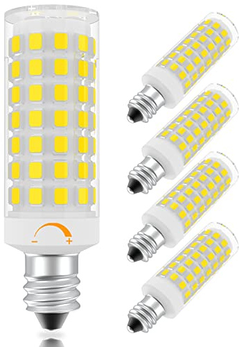 DUMILOO E11 Led Bulb Dimmable, JDE11 120V 75W Halogen Equivalent, T3 T4 Mini Candelabra Base, 3000K Warm White 7W 850lm JD E11 Bulb for Ceiling Fans, Chandeliers, Cabinet Lighting, Pack of 4