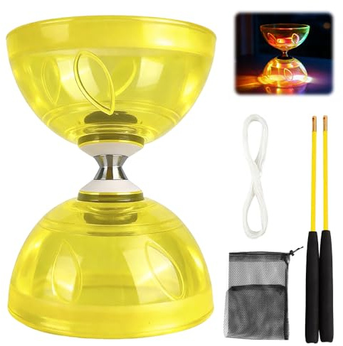 ZMCVOE Diabolo med kullager, 10 m rep, LED, jongleringsset för utomhussporter, gul