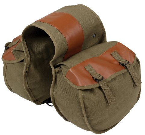 Stansport Heavy-Duty Motorcycle Saddlebags 22 oz. Cotton Duck Canvas Panniers with Vinyl Backing - Universal Fit for Cruisers, Touring Bikes, Bicycles - Flap Pockets with Double-Strap Tie-Downs