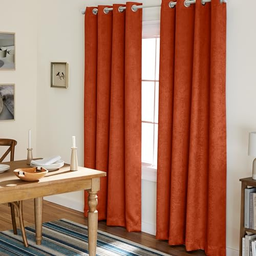 TOWN & COUNTRY EVERYDAY Lustre Solid Heavyweight Textured Sateen Indoor Curtains, Room Darkening Opacity, Grommet Top, Energy Efficient, 2-Pack Set, 52x108, Mecca Orange