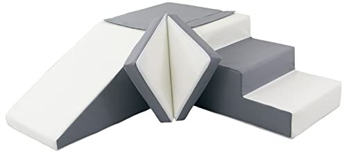 Soft play, slide, stairs, foam, indoor, outdoor, set, kids, baby (colour: white,grey)