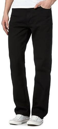 Mens Denim Basic Jeans Cotton Original Plain Straight Leg Heavy Duty Denim Basic Washed Jean Classic Designer Fit Casual Work Wear Zip Fly Belt Loop Pants Pocket Trousers Bottoms(Black, 38/29)