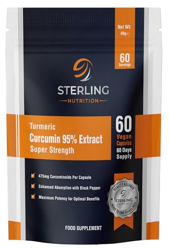 Turmeric Curcumin Capsules – 95% Extract, 500mg Per Serving | Vegan Supplement for Joint Support | 60 Capsules | STERLING NUTRITION